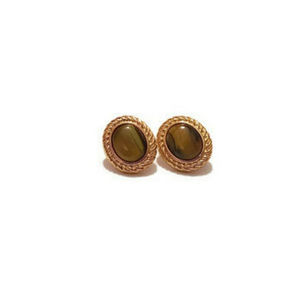Roman Jewelry - Tigers Eye Gold Tone Women's Stud Earrings Roman Jewelry - Tigers Eye Gold Tone Women's Stud Earrings